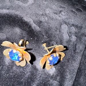 Gold and Blue Floral Earrings